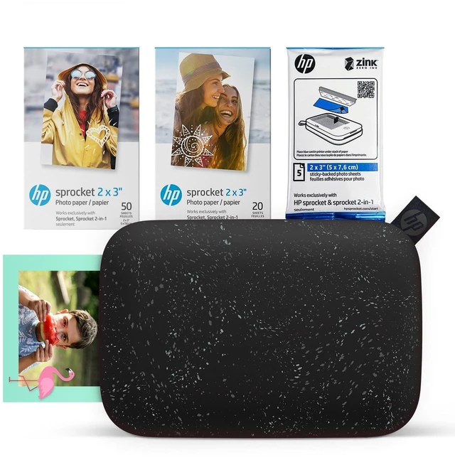 Main image of Sprocket 2x3 Instant Smartphone Photo Printer 75 Sheets Bundle - Bluetooth Portable Color Wireless Mobile Printer (Black) Zink Sticky-Back Photos