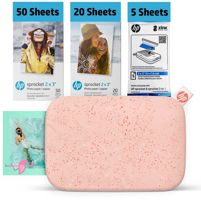 Main image of Sprocket 2x3 Instant Smartphone Photo Printer 75 Sheets Bundle - Bluetooth Portable Color Wireless Mobile Printer (Pink) Zink Sticky-Back Photos
