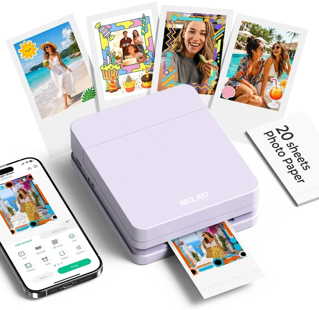 Main image of PP01 Photo Printer, 2x3 Portable Photo Printer, Mini Printer, Purple Instant Color Inkjet Printer for Smartphone, Sticky-Back Photos, Bluetooth Compatible with iOS & Android, AI App Editing