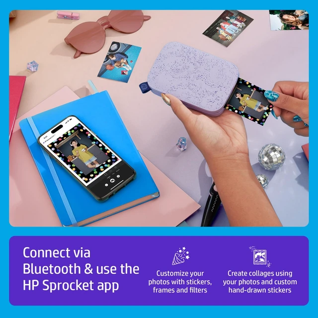 Alt view image 3 of 7 - Sprocket 2x3 Instant Smartphone Photo Printer - Portable Color Wireless Mobile Printer - Zink Sticky-Back Photos - Print from Compatible iOS & Android Devices with Bluetooth w/Fun App - Purple