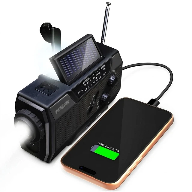 Main image of NOAA Emergency Weather Radio A1 7400mWh Portable Power Bank, AM/FM, USB/Solar/Hand Crank Charging, Battery Operated, SOS Alarm & Flashlight for Indoor/Outdoor Emergency - Black