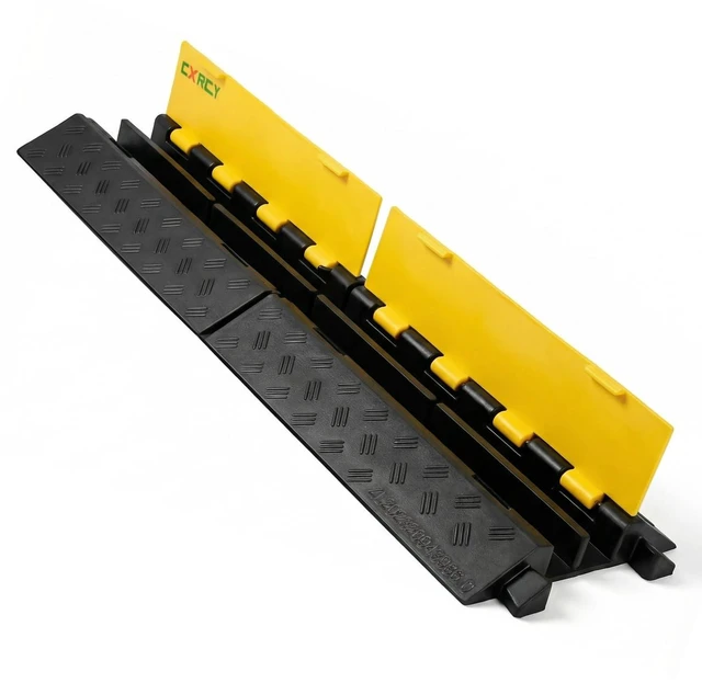 Main image of Rubber Ramp Cable Protector Ramps Wire Hose Protective 2 Channel Traffic Rubber Plastic Cord Cover Speed Bump for Asphalt Concrete Gravel Driveway Outdoor, 1 Pack