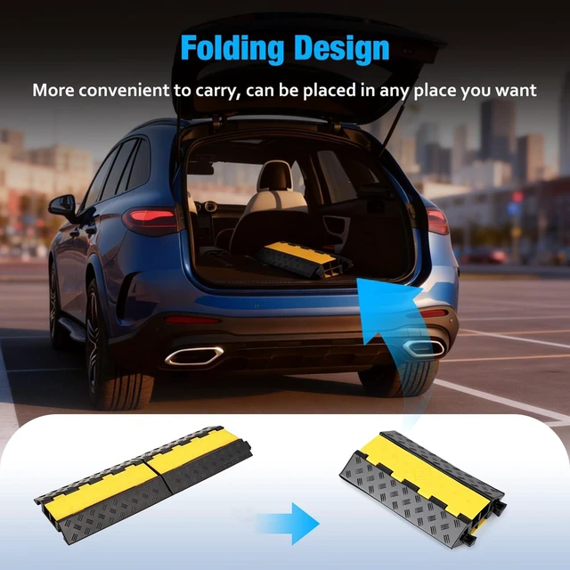 Alt view image 4 of 7 - Cable Ramp 2 Pack 2 Channel 22000lbs Axle Capacity Floor Cable Cord Protector, Black & Yellow Speed Bumps Hose Protector Ramps for Wire/Hose/Pipe Hider Driveway &Outdoor 30.7L x 9.45W x 1.69H in