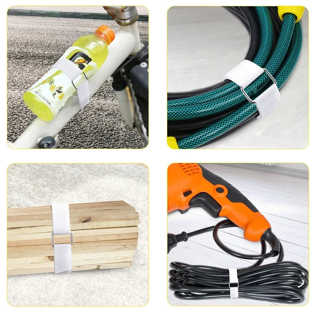 Alt view image 4 of 6 - 1"x32ft Hook and Loop Straps with 50 Metal Buckles, Adjustable Fastening Cable Straps, Cut-to-Length Cinch Strap, Reusable Nylon Securing Cord Ties for Organizer or Storage, 1 inch Wide, White