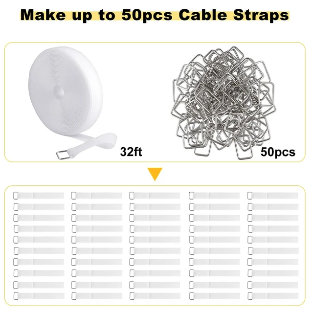 Alt view image 5 of 6 - 1"x32ft Hook and Loop Straps with 50 Metal Buckles, Adjustable Fastening Cable Straps, Cut-to-Length Cinch Strap, Reusable Nylon Securing Cord Ties for Organizer or Storage, 1 inch Wide, White