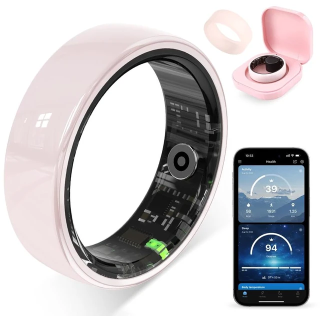 Main image of Smart Ring for Women, Health Tracker & 5ATM, R02.(Pink Ceramic,8#) Smart Ring & No Subscription Fee, Menstrual Cycle, Skin Temperature, Heart Rate, Sleep Health Monitoring, Sports Tracking