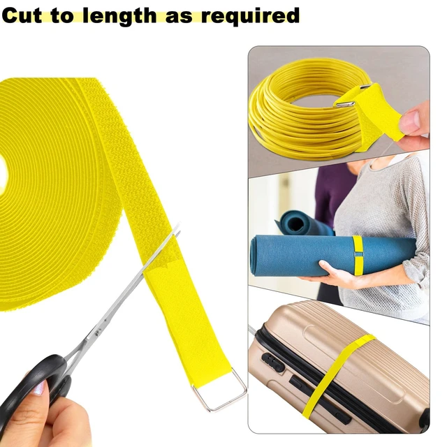 Alt view image 2 of 7 - 1"x16ft Hook and Loop Straps with 25 Metal Buckles, Adjustable Fastening Cable Straps, Cut-to-Length Cinch Strap, Reusable Nylon Securing Cord Ties for Organizer or Storage, 1 inch Wide,Yellow