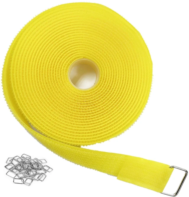 Main image of 1"x16ft Hook and Loop Straps with 25 Metal Buckles, Adjustable Fastening Cable Straps, Cut-to-Length Cinch Strap, Reusable Nylon Securing Cord Ties for Organizer or Storage, 1 inch Wide,Yellow