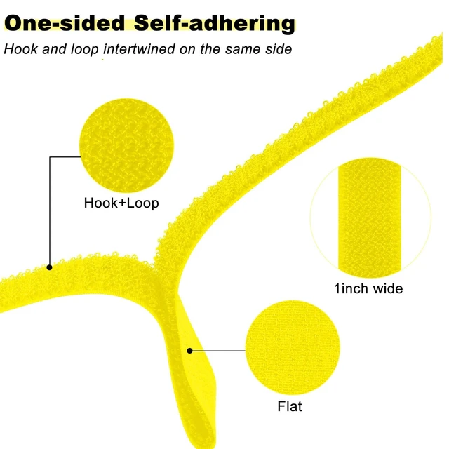Alt view image 3 of 7 - 1"x16ft Hook and Loop Straps with 25 Metal Buckles, Adjustable Fastening Cable Straps, Cut-to-Length Cinch Strap, Reusable Nylon Securing Cord Ties for Organizer or Storage, 1 inch Wide,Yellow