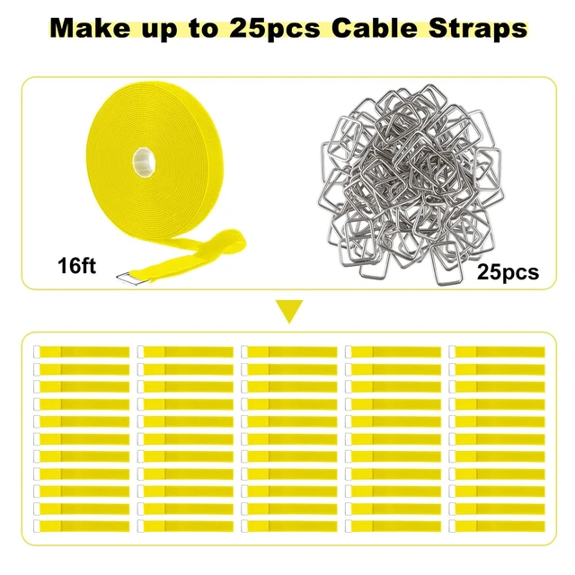 Alt view image 4 of 7 - 1"x16ft Hook and Loop Straps with 25 Metal Buckles, Adjustable Fastening Cable Straps, Cut-to-Length Cinch Strap, Reusable Nylon Securing Cord Ties for Organizer or Storage, 1 inch Wide,Yellow