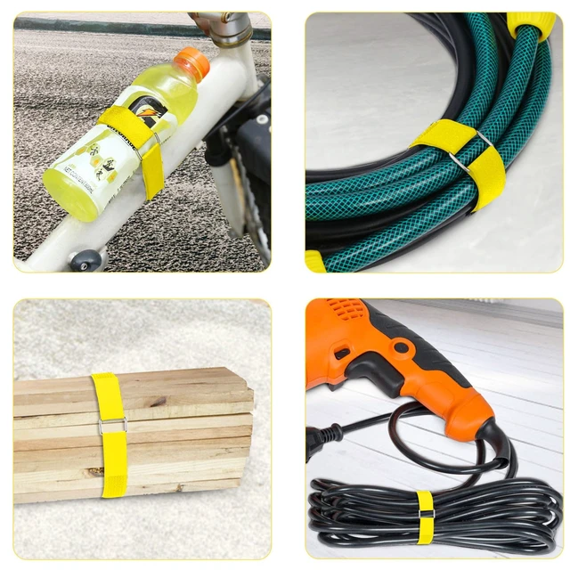 Alt view image 5 of 7 - 1"x16ft Hook and Loop Straps with 25 Metal Buckles, Adjustable Fastening Cable Straps, Cut-to-Length Cinch Strap, Reusable Nylon Securing Cord Ties for Organizer or Storage, 1 inch Wide,Yellow