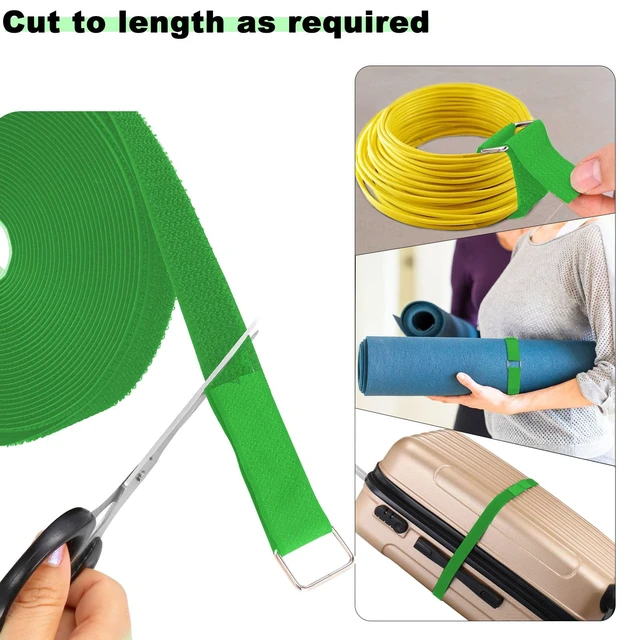 Alt view image 2 of 7 - 1"x16ft Hook and Loop Straps with 25 Metal Buckles, Adjustable Fastening Cable Straps, Cut-to-Length Cinch Strap, Reusable Nylon Securing Cord Ties for Organizer or Storage, 1 inch Wide,Green