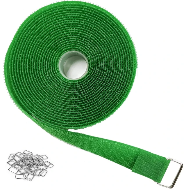 Main image of 1"x16ft Hook and Loop Straps with 25 Metal Buckles, Adjustable Fastening Cable Straps, Cut-to-Length Cinch Strap, Reusable Nylon Securing Cord Ties for Organizer or Storage, 1 inch Wide,Green
