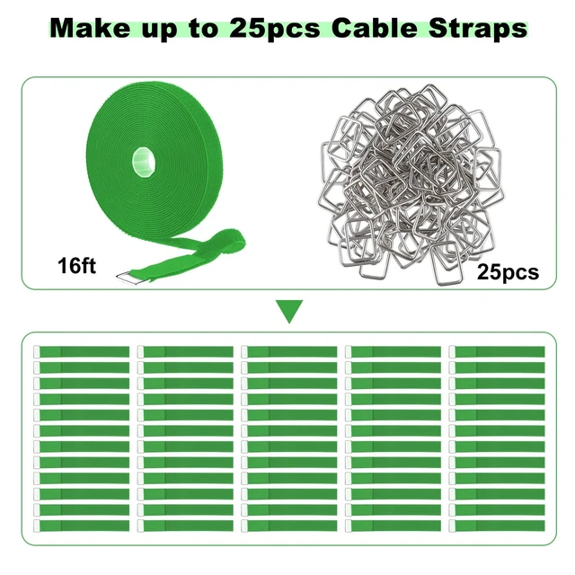 Alt view image 4 of 7 - 1"x16ft Hook and Loop Straps with 25 Metal Buckles, Adjustable Fastening Cable Straps, Cut-to-Length Cinch Strap, Reusable Nylon Securing Cord Ties for Organizer or Storage, 1 inch Wide,Green