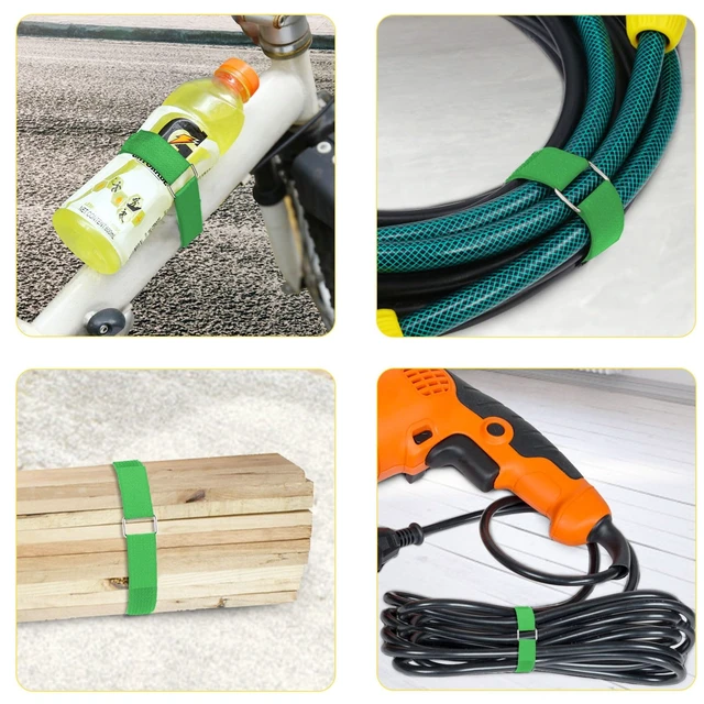 Alt view image 5 of 7 - 1"x16ft Hook and Loop Straps with 25 Metal Buckles, Adjustable Fastening Cable Straps, Cut-to-Length Cinch Strap, Reusable Nylon Securing Cord Ties for Organizer or Storage, 1 inch Wide,Green