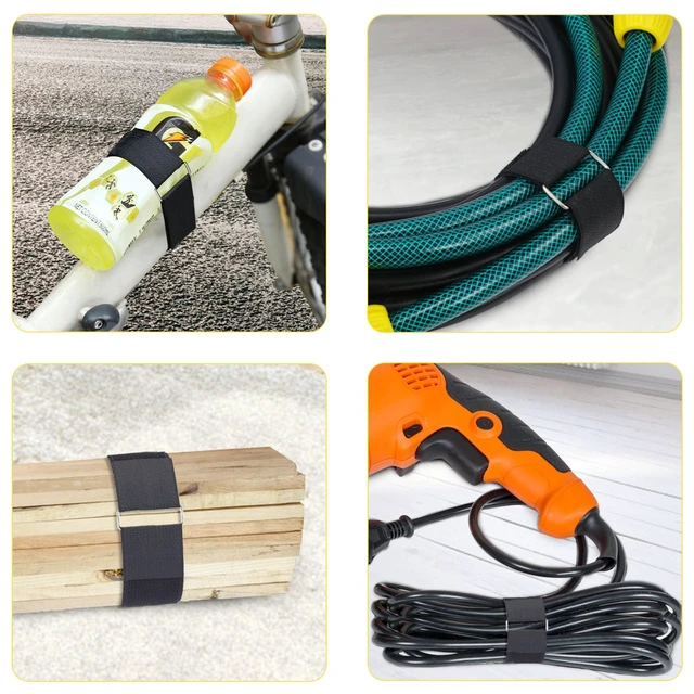 Alt view image 4 of 6 - 1.5"x16ft Hook and Loop Straps with 15 Metal Buckles, Adjustable Fastening Cable Straps, Cut-to-Length Cinch Strap, Reusable Nylon Securing Cord Ties for Organizer or Storage, Black