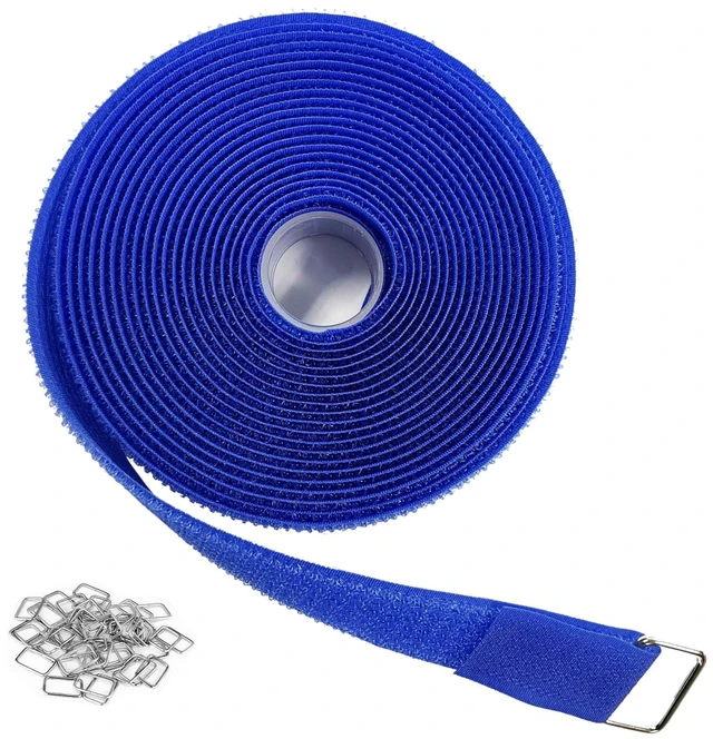 Main image of 1"x16ft Hook and Loop Straps with 25 Metal Buckles, Adjustable Fastening Cable Straps, Cut-to-Length Cinch Strap, Reusable Nylon Securing Cord Ties for Organizer or Storage, 1 inch Wide,Blue