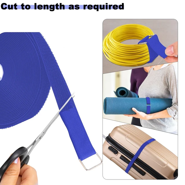 Alt view image 2 of 7 - 1"x16ft Hook and Loop Straps with 25 Metal Buckles, Adjustable Fastening Cable Straps, Cut-to-Length Cinch Strap, Reusable Nylon Securing Cord Ties for Organizer or Storage, 1 inch Wide,Blue