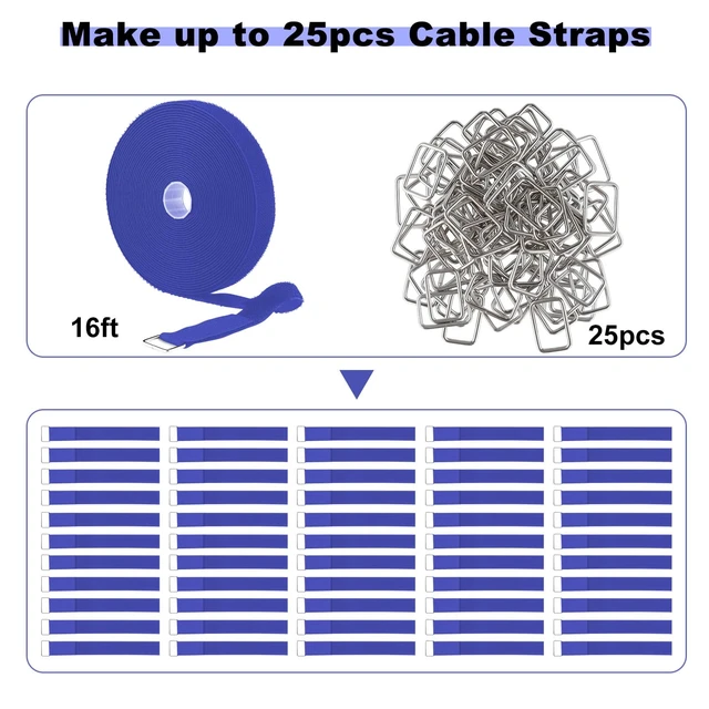 Alt view image 4 of 7 - 1"x16ft Hook and Loop Straps with 25 Metal Buckles, Adjustable Fastening Cable Straps, Cut-to-Length Cinch Strap, Reusable Nylon Securing Cord Ties for Organizer or Storage, 1 inch Wide,Blue