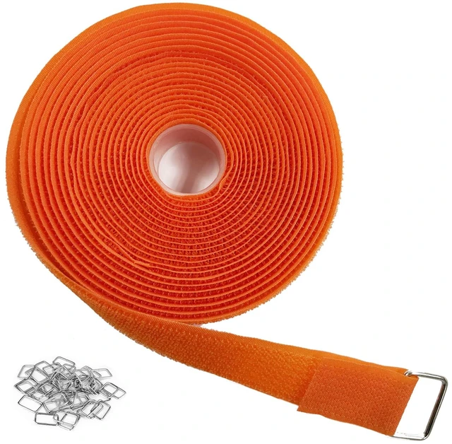 Main image of 1"x16ft Hook and Loop Straps with 25 Metal Buckles, Adjustable Fastening Cable Straps, Cut-to-Length Cinch Strap, Reusable Nylon Securing Cord Ties for Organizer or Storage, 1 inch Wide,Orange