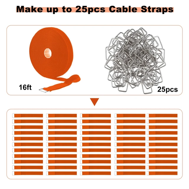 Alt view image 4 of 7 - 1"x16ft Hook and Loop Straps with 25 Metal Buckles, Adjustable Fastening Cable Straps, Cut-to-Length Cinch Strap, Reusable Nylon Securing Cord Ties for Organizer or Storage, 1 inch Wide,Orange