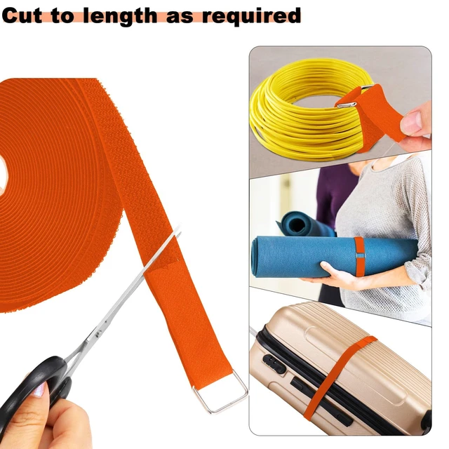 Alt view image 2 of 7 - 1"x16ft Hook and Loop Straps with 25 Metal Buckles, Adjustable Fastening Cable Straps, Cut-to-Length Cinch Strap, Reusable Nylon Securing Cord Ties for Organizer or Storage, 1 inch Wide,Orange