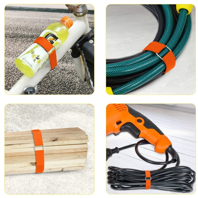 Alt view image 5 of 7 - 1"x16ft Hook and Loop Straps with 25 Metal Buckles, Adjustable Fastening Cable Straps, Cut-to-Length Cinch Strap, Reusable Nylon Securing Cord Ties for Organizer or Storage, 1 inch Wide,Orange
