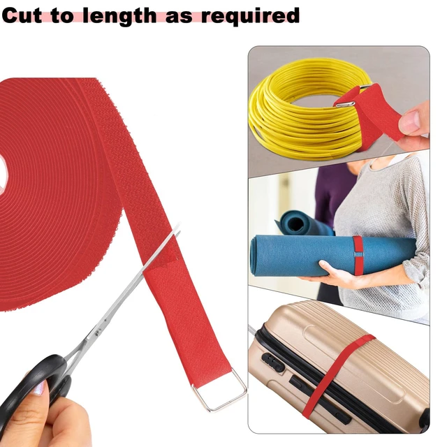 Alt view image 2 of 7 - 1"x16ft Hook and Loop Straps with 25 Metal Buckles, Adjustable Fastening Cable Straps, Cut-to-Length Cinch Strap, Reusable Nylon Securing Cord Ties for Organizer or Storage, 1 inch Wide,Red