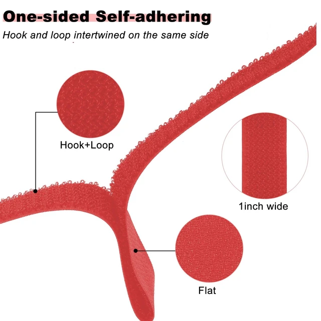Alt view image 3 of 7 - 1"x16ft Hook and Loop Straps with 25 Metal Buckles, Adjustable Fastening Cable Straps, Cut-to-Length Cinch Strap, Reusable Nylon Securing Cord Ties for Organizer or Storage, 1 inch Wide,Red