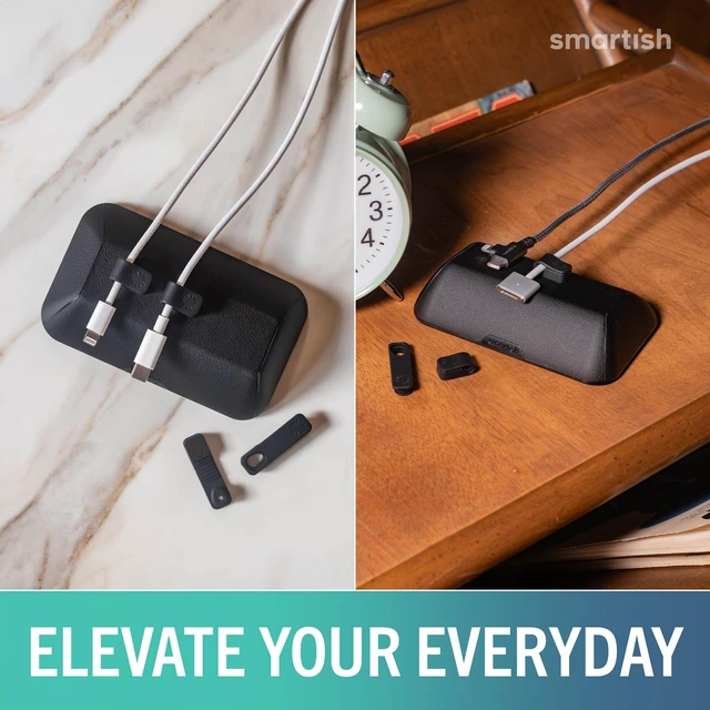 Alt view image 4 of 7 - Magnetic Cord Holder, Bigger Cable Wrangler, Office Desk Organizer Holds 8 Cords, 2 Cable Clips, Weighted Base, Charger Keeper, Phone Charging Cable Management, Nightstand Accessories, Black