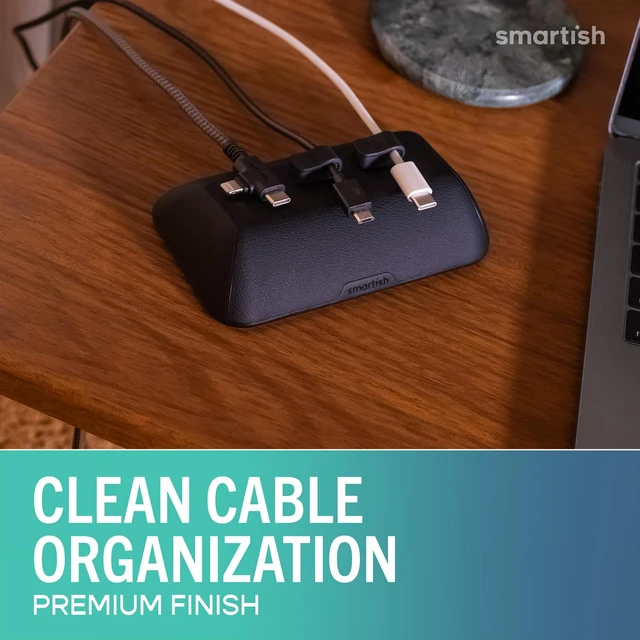 Alt view image 2 of 7 - Magnetic Cord Holder, Bigger Cable Wrangler, Office Desk Organizer Holds 8 Cords, 2 Cable Clips, Weighted Base, Charger Keeper, Phone Charging Cable Management, Nightstand Accessories, Black