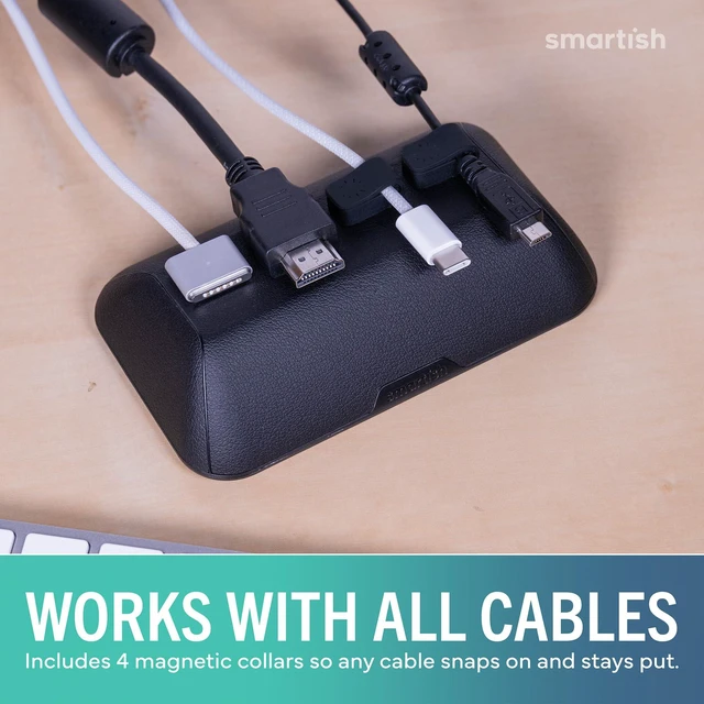 Alt view image 6 of 7 - Magnetic Cord Holder, Bigger Cable Wrangler, Office Desk Organizer Holds 8 Cords, 2 Cable Clips, Weighted Base, Charger Keeper, Phone Charging Cable Management, Nightstand Accessories, Black