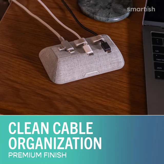 Alt view image 2 of 7 - Magnetic Cord Holder, Bigger Cable Wrangler, Office Desk Organizer Holds 8 Cords, 2 Cable Clips, Weighted Base, Charger Keeper, Phone Charging Cable Management, Nightstand Accessories, Beige