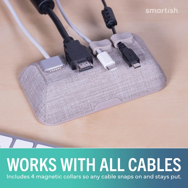 Alt view image 6 of 7 - Magnetic Cord Holder, Bigger Cable Wrangler, Office Desk Organizer Holds 8 Cords, 2 Cable Clips, Weighted Base, Charger Keeper, Phone Charging Cable Management, Nightstand Accessories, Beige