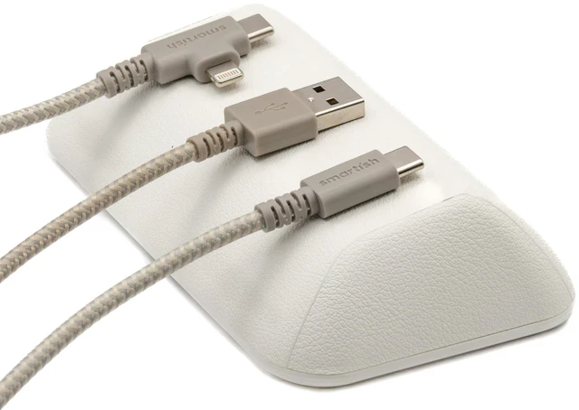 Main image of Magnetic Cord Holder, Bigger Cable Wrangler, Office Desk Organizer Holds 8 Cords, 2 Cable Clips, Weighted Base, Charger Keeper, Phone Charging Cable Management, Nightstand Accessories, White