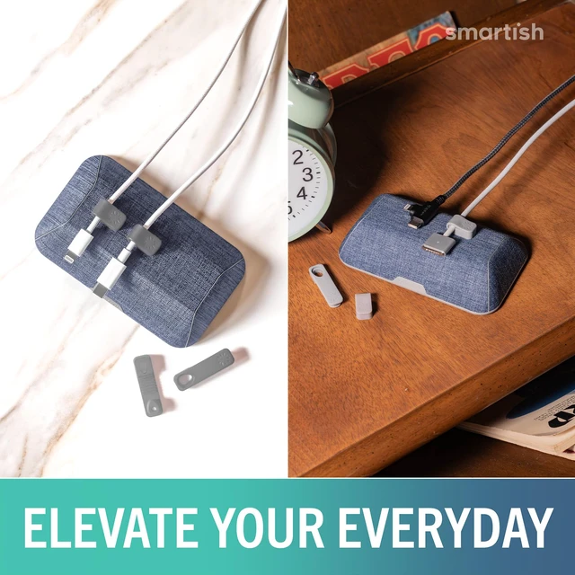 Alt view image 4 of 7 - Magnetic Cord Holder, Bigger Cable Wrangler, Office Desk Organizer Holds 8 Cords, 2 Cable Clips, Weighted Base, Charger Keeper, Phone Charging Cable Management, Nightstand Accessories, Denim