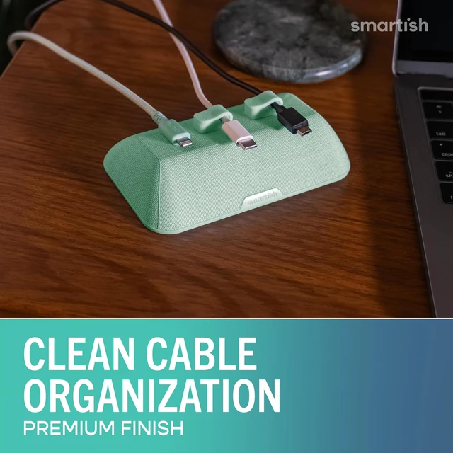 Alt view image 2 of 7 - Magnetic Cord Holder, Bigger Cable Wrangler, Office Desk Organizer Holds 8 Cords, 2 Cable Clips, Weighted Base, Charger Keeper, Phone Charging Cable Management, Nightstand Accessories, Green
