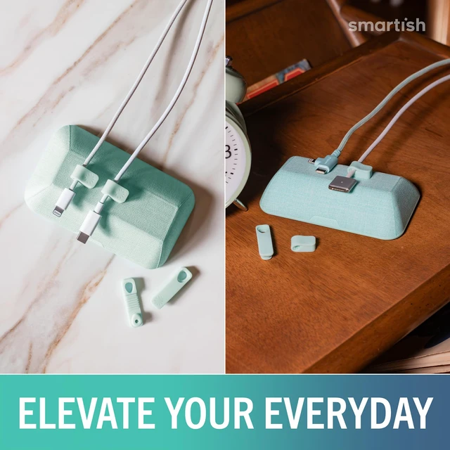 Alt view image 4 of 7 - Magnetic Cord Holder, Bigger Cable Wrangler, Office Desk Organizer Holds 8 Cords, 2 Cable Clips, Weighted Base, Charger Keeper, Phone Charging Cable Management, Nightstand Accessories, Green