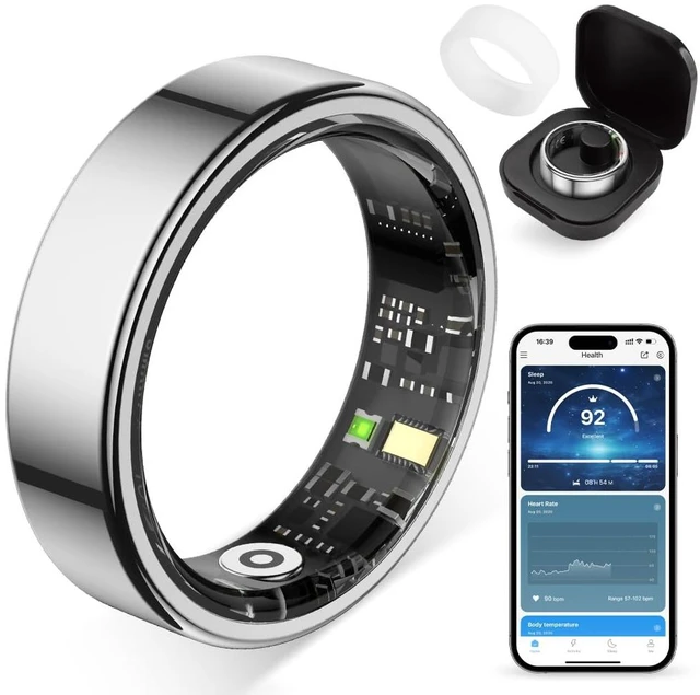 Main image of Smart Ring for Women, Health Tracker & 5ATM, R02. (Silver, 10#) No Subscription Fee & Skin Temperature, Heart Rate, Blood Oxygen, Sleep Health Monitoring, Sports Tracking, Menstrual Cycle