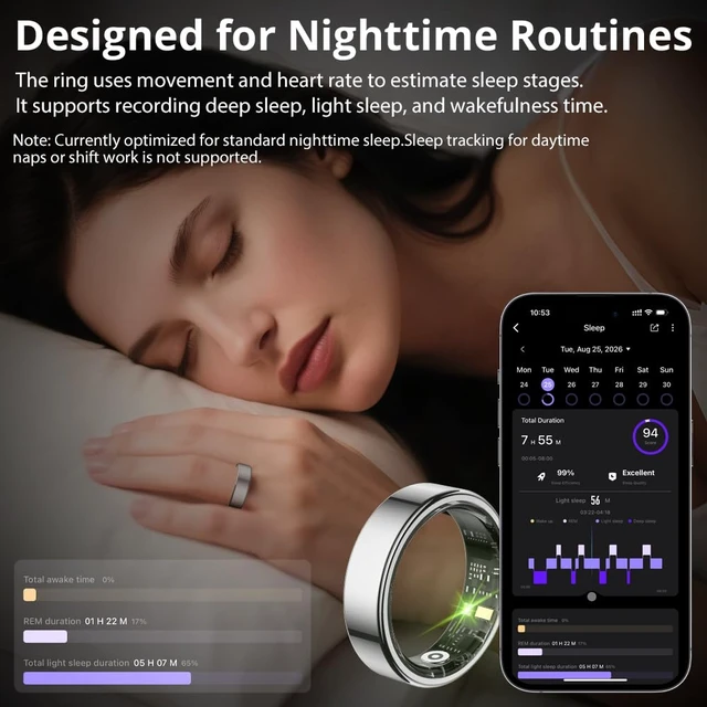 Alt view image 3 of 7 - Smart Ring for Women, Health Tracker & 5ATM, R02. (Silver, 10#) No Subscription Fee & Skin Temperature, Heart Rate, Blood Oxygen, Sleep Health Monitoring, Sports Tracking, Menstrual Cycle