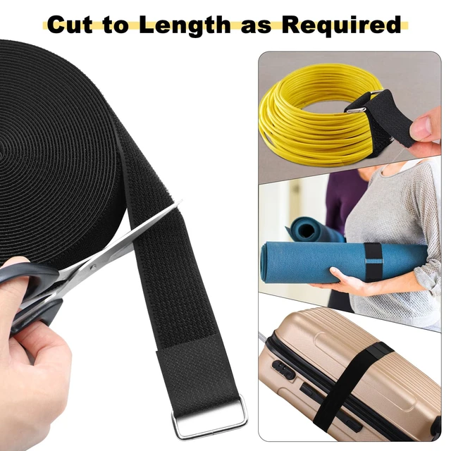 Alt view image 2 of 6 - 1.5"x16ft Hook and Loop Straps with 15 Metal Buckles, Adjustable Fastening Cable Straps, Cut-to-Length Cinch Strap, Reusable Nylon Securing Cord Ties for Organizer or Storage, Black