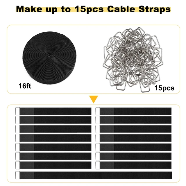 Alt view image 5 of 6 - 1.5"x16ft Hook and Loop Straps with 15 Metal Buckles, Adjustable Fastening Cable Straps, Cut-to-Length Cinch Strap, Reusable Nylon Securing Cord Ties for Organizer or Storage, Black