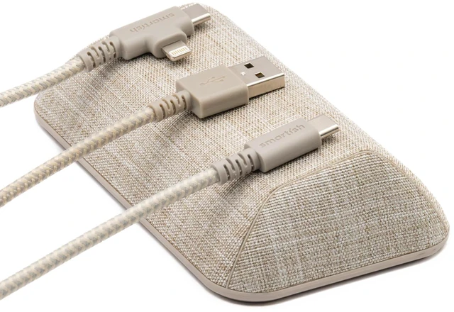 Main image of Magnetic Cord Holder, Bigger Cable Wrangler, Office Desk Organizer Holds 8 Cords, 2 Cable Clips, Weighted Base, Charger Keeper, Phone Charging Cable Management, Nightstand Accessories, Beige