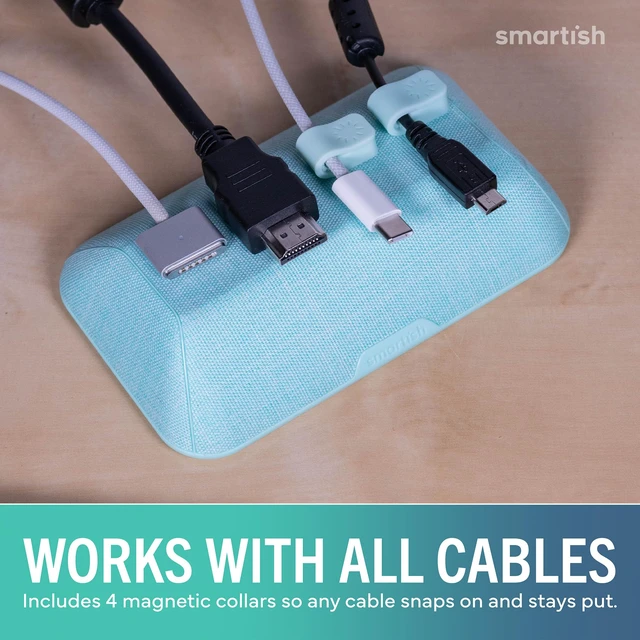 Alt view image 6 of 7 - Magnetic Cord Holder, Bigger Cable Wrangler, Office Desk Organizer Holds 8 Cords, 2 Cable Clips, Weighted Base, Charger Keeper, Phone Charging Cable Management, Nightstand Accessories, Green
