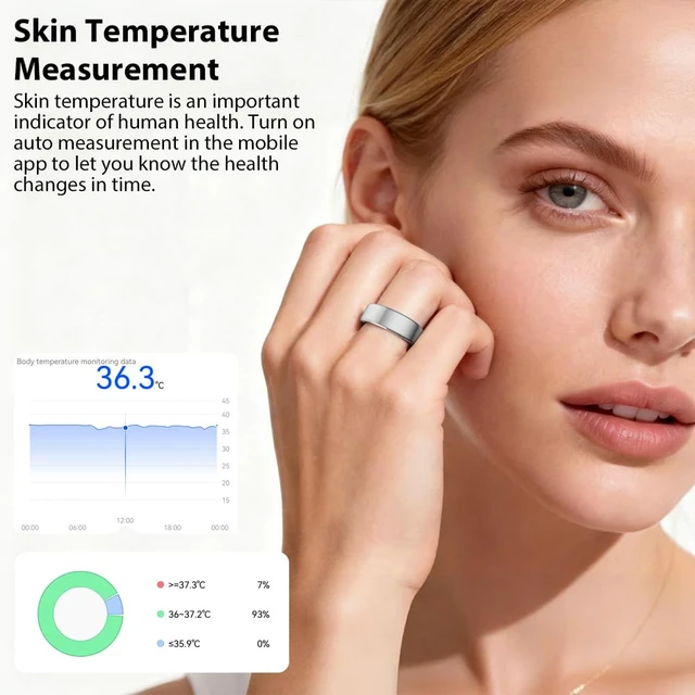 Alt view image 6 of 7 - Smart Ring for Women, Health Tracker & 5ATM, R02. (Silver, 10#) No Subscription Fee & Skin Temperature, Heart Rate, Blood Oxygen, Sleep Health Monitoring, Sports Tracking, Menstrual Cycle