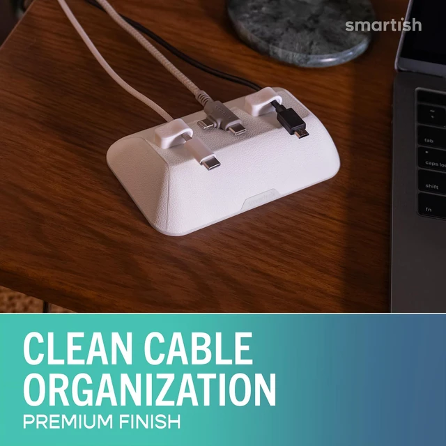 Alt view image 2 of 7 - Magnetic Cord Holder, Bigger Cable Wrangler, Office Desk Organizer Holds 8 Cords, 2 Cable Clips, Weighted Base, Charger Keeper, Phone Charging Cable Management, Nightstand Accessories, White