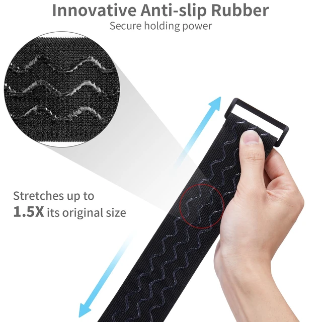 Alt view image 2 of 6 - Elastic Cinch Straps with Anti-Slip Strips, 5 Size Combo(10-Pack) Heavy Duty Hook and Loop Storage Straps for Extension Cords,Cables, Ropes, Hoses, Bikes, RV, Pant Garters,Garage Organization
