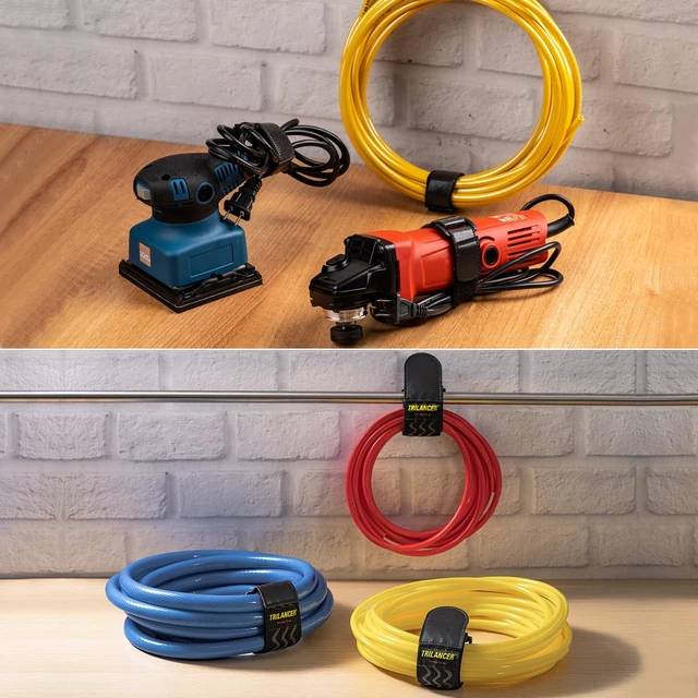 Alt view image 4 of 6 - Elastic Cinch Straps with Anti-Slip Strips, 5 Size Combo(10-Pack) Heavy Duty Hook and Loop Storage Straps for Extension Cords,Cables, Ropes, Hoses, Bikes, RV, Pant Garters,Garage Organization