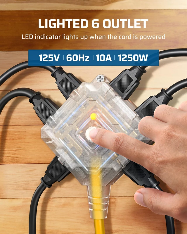 Alt view image 5 of 7 - Retractable Extension Cord Reel, Metal Reel with 30FT Power Cord Ceiling or Wall Mount, 16/3 Gauge SJTW, 6 Electrical Outlets Pigtail for Garage and Shop, 10 Amp Circuit Breaker, UL Listed