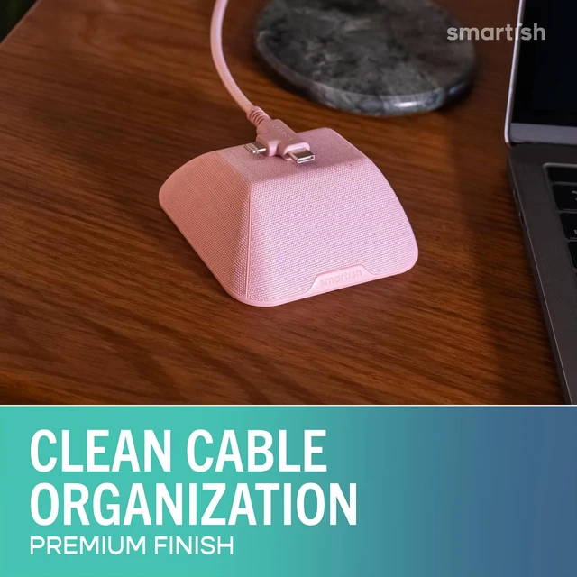 Alt view image 2 of 7 - Magnetic Cord Holder, Cable Wrangler, Nightstand & Desk Organizer Holds 5 Cords, 2 Cable Clips, Weighted Base, Charger Keeper, Phone Charging Cable Management, Home Office Accessories, Pink